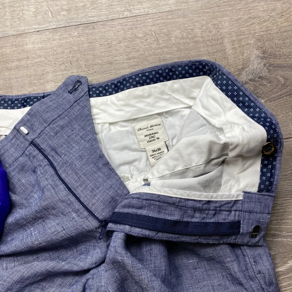 Murano Zac Linen Pants Mens 36x30 Blue Baird McNutt Classic Fit Summer Trousers